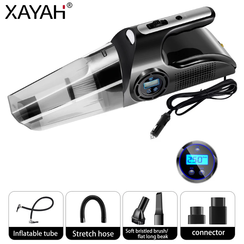 

Ручной пылесос 4 в 1 со светодиодной подсветкой, 120 Вт, 12 В, мощный пылесос, цифровой насос для накачивания шин, портативный электрический возд...