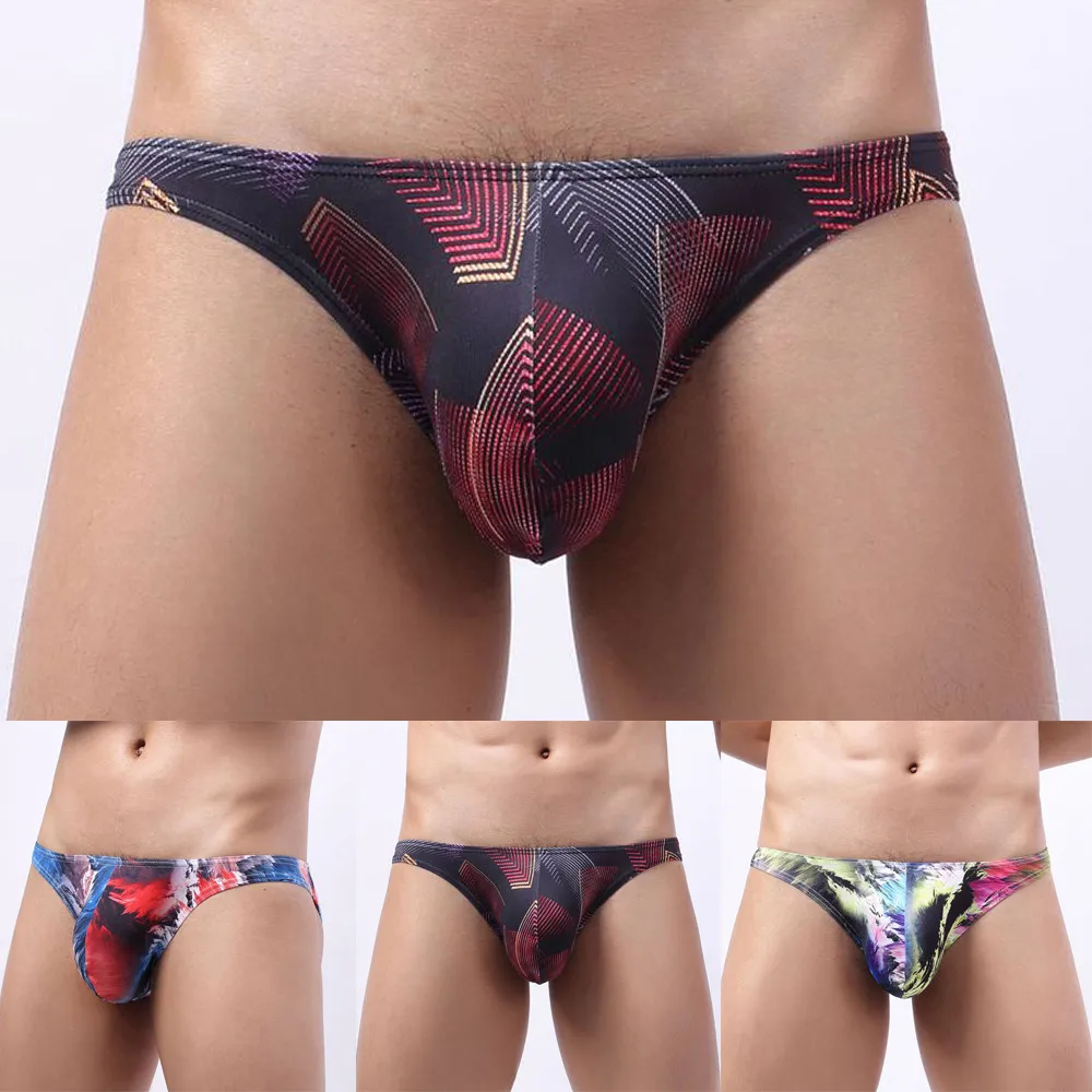

Men Sexy Low Rise Briefs Sheer Printed Bikini Pouch Underwear Men's Briefs Men's Hot Stamping Flashing Men's Sexy U Convex