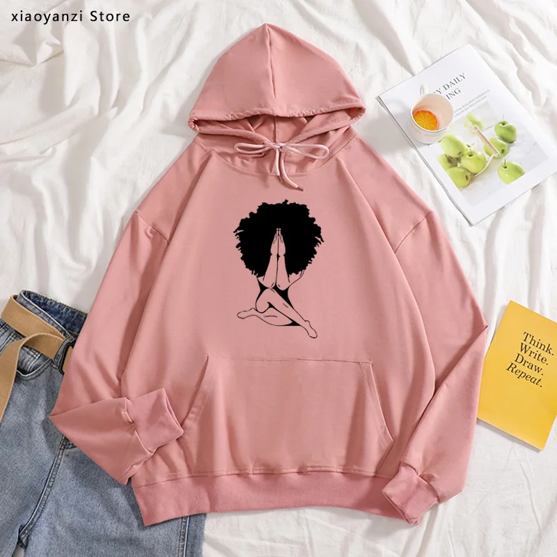 

Afro woman Praying Print Women hoodies Cotton Casual Funny sweatshirts For young Lady Girl pullovers Colors hoodies ot-459