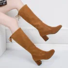 Женские ботинки на платформе, винтажные повседневные ботинки до середины икры на высоком квадратном каблуке, с круглым носком, зима 2021