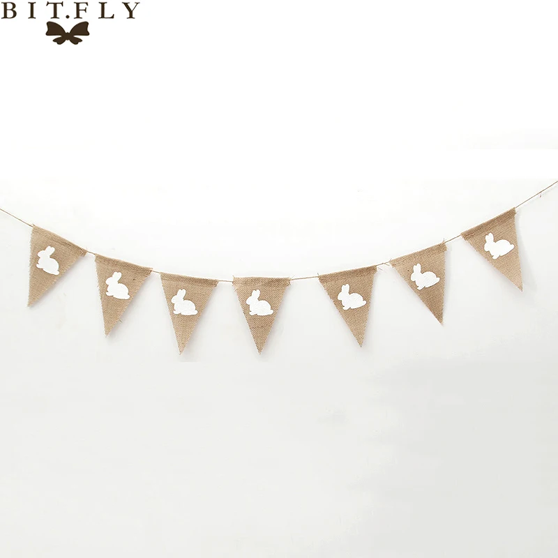 

2M 7 Flags Vintage Burlap Linen Bunting Flags Pennant For Happy Easter Decorations Bunny Party Garland Decoration Candy Bar