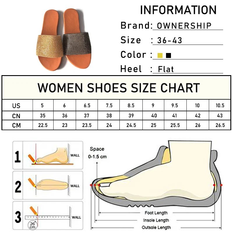 

Women Bling Crystal Slippers Woman Causal Flats 2021 Summer Ladies Open Toe Slides Women's Outdoor Beach Shoes Plus Size 36-43