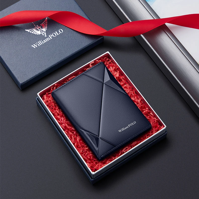 Мужская ультратонкая компактная визитница из воловьей кожи с защитой от