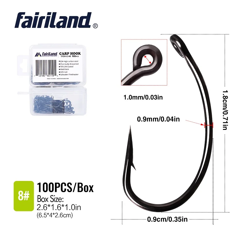 TFSH G8 100 pcs 100 шт. химически заточенные тефлоновые рыболовные крючки TFSH-G колючие рыболовные крючки 2#4#6#8#10# Высокоуглеродистая сталь набор черных рыболовных крючков - Цвет: TFSH G8 100 pcs