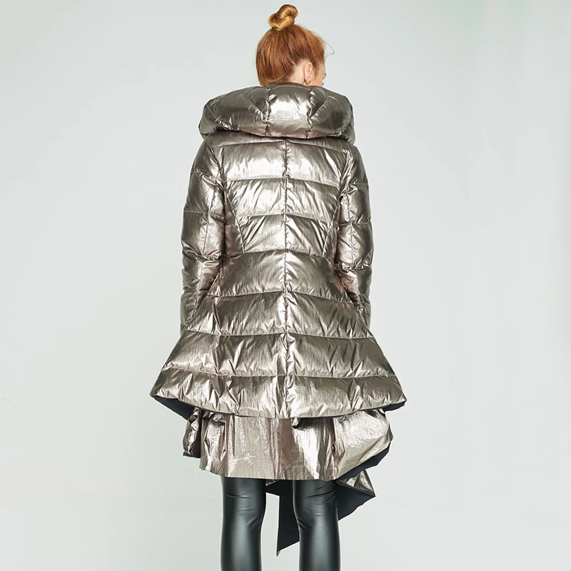 

Europe Women Winter Thick Down Coats Female Asymmetric Hooded Jackets Double Size White Duck Down Outerwear Girl Fashion Street