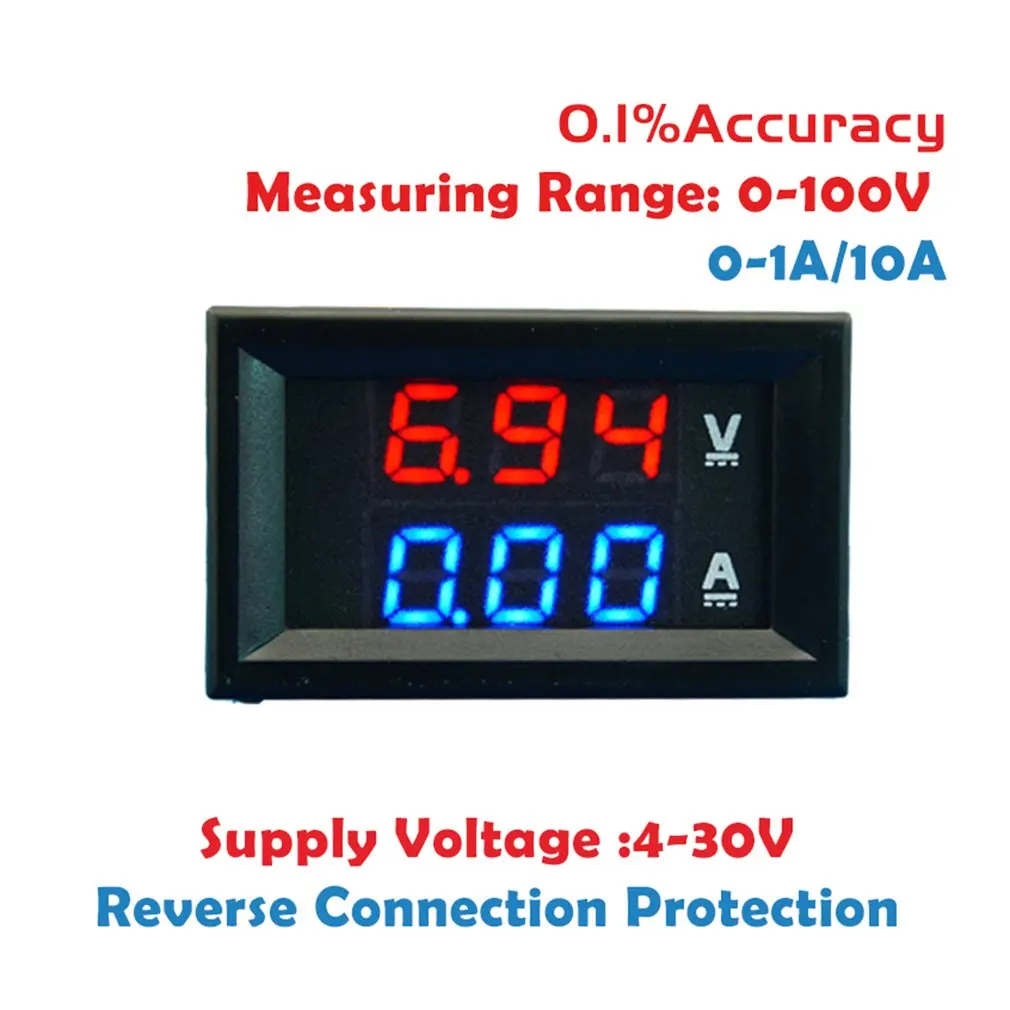 

Mini Digital Voltmeter Ammeter DC 100V 10A Panel Amp Volt Voltage Current Meter Tester Detector 0.56" Dual LED Display Auto Car