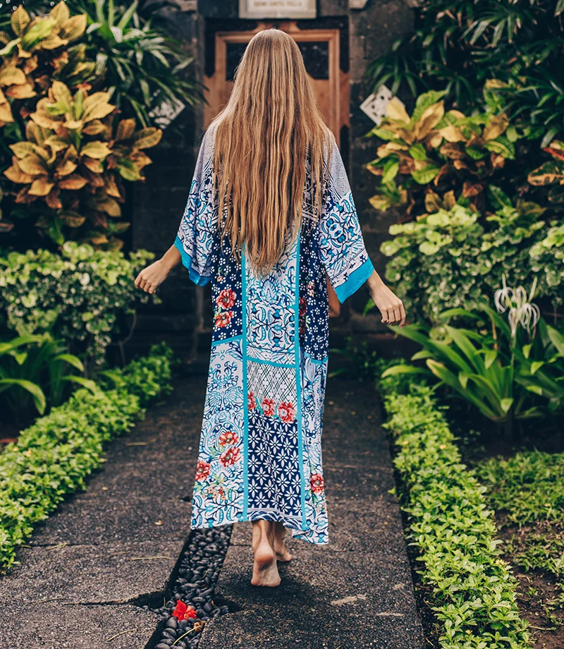 Длинная пляжная туника с принтом накидка хлопковый купальник большого размера