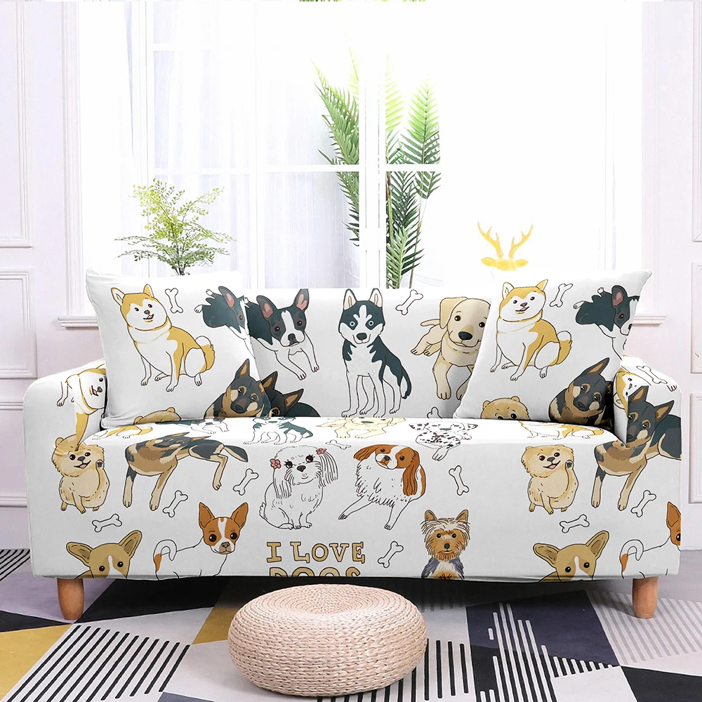 Шлёпанцы с изображением щенков эластичный диванных чехлов для Гостиная
