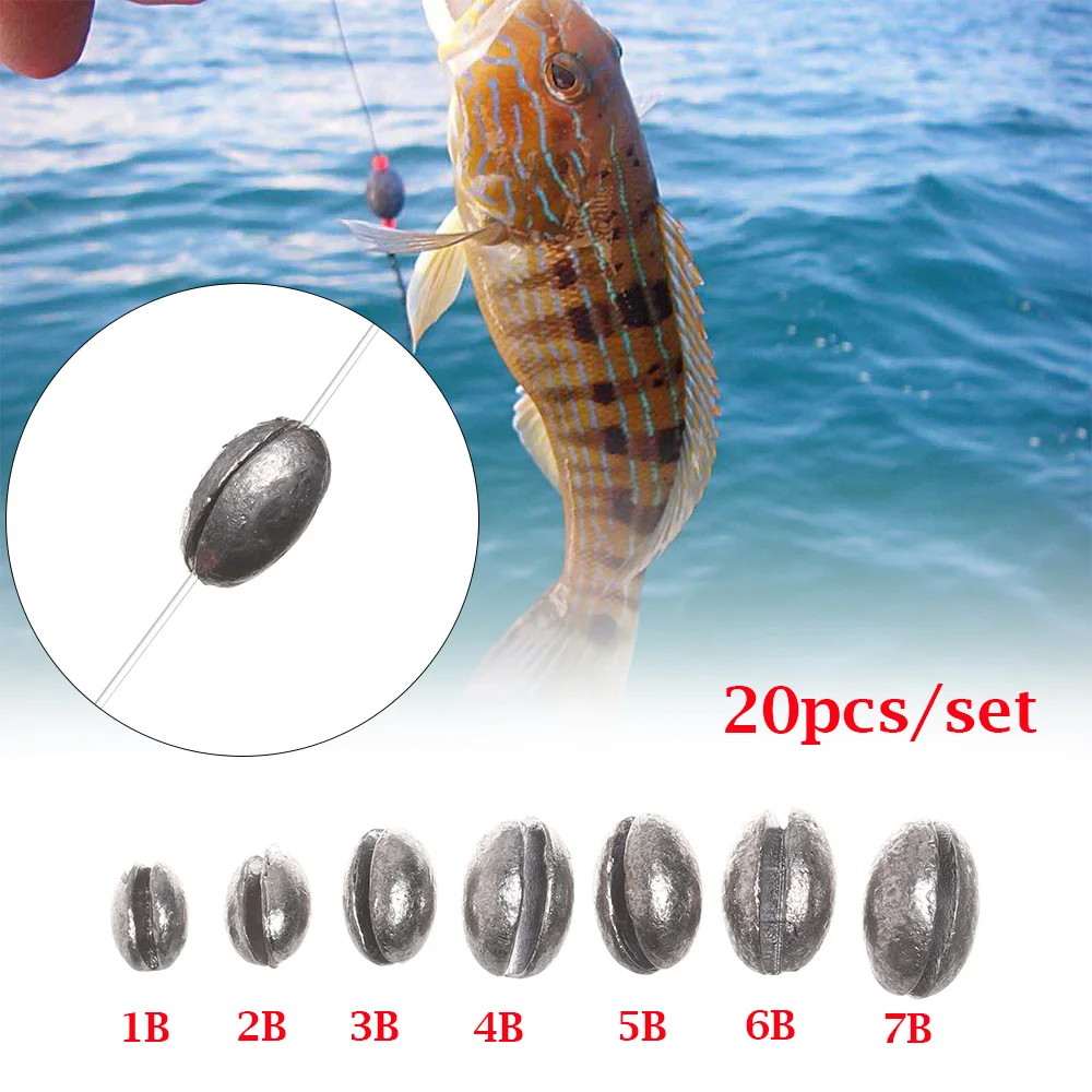 20PCS/Bag 1B to 7B Olive Shaped Fishing Lead Fall Opening Mouth Sinker Hook Connector Round Shot Line Sinkers Lure Acces | Спорт и