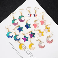 2022 new alloy oil drop color double color matching star moon earrings personality wild temperament girl net red earrings
