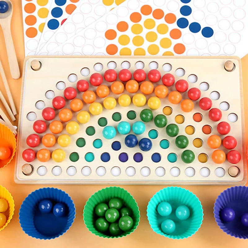 

Clip Beads Rainbow Wooden Toys Children Montessori Education Sorting Color Matching Game Fine Motor Training Sensory Toy For Kid