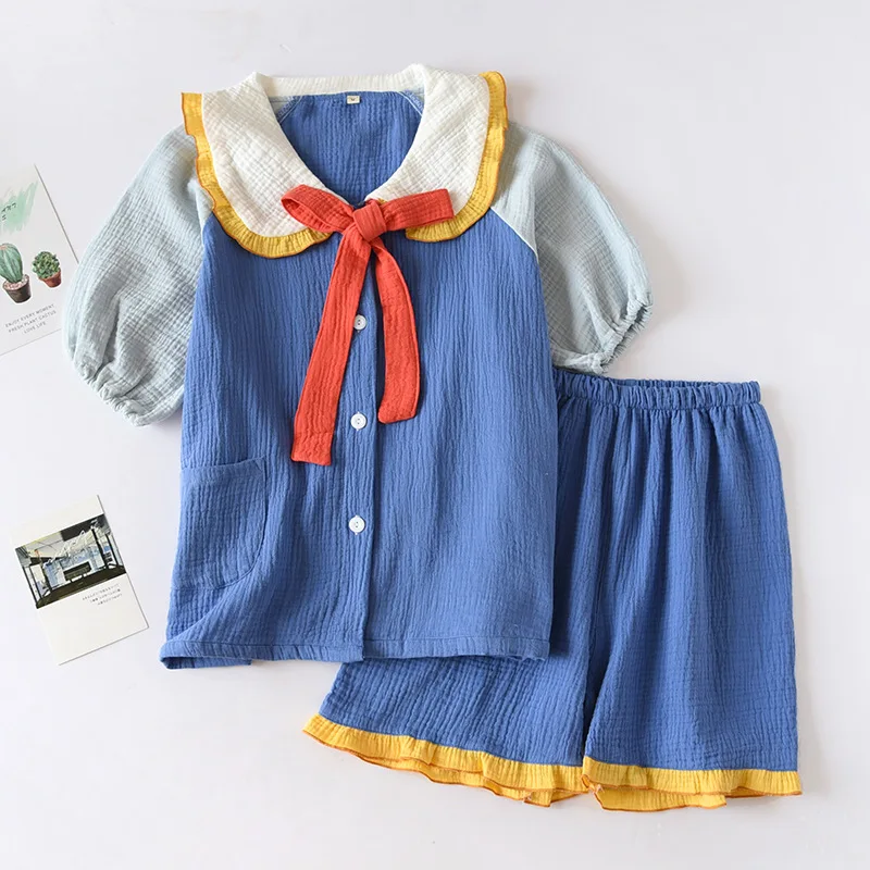 

Женский пижамный комплект с шортами и коротким рукавом, из 100% хлопка