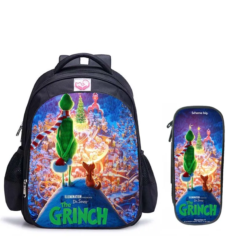 

16 Inch Green Grinch Children School Bags Orthopedic Backpack Kids Boys Girls Mochila Infantil Cartoon Bags