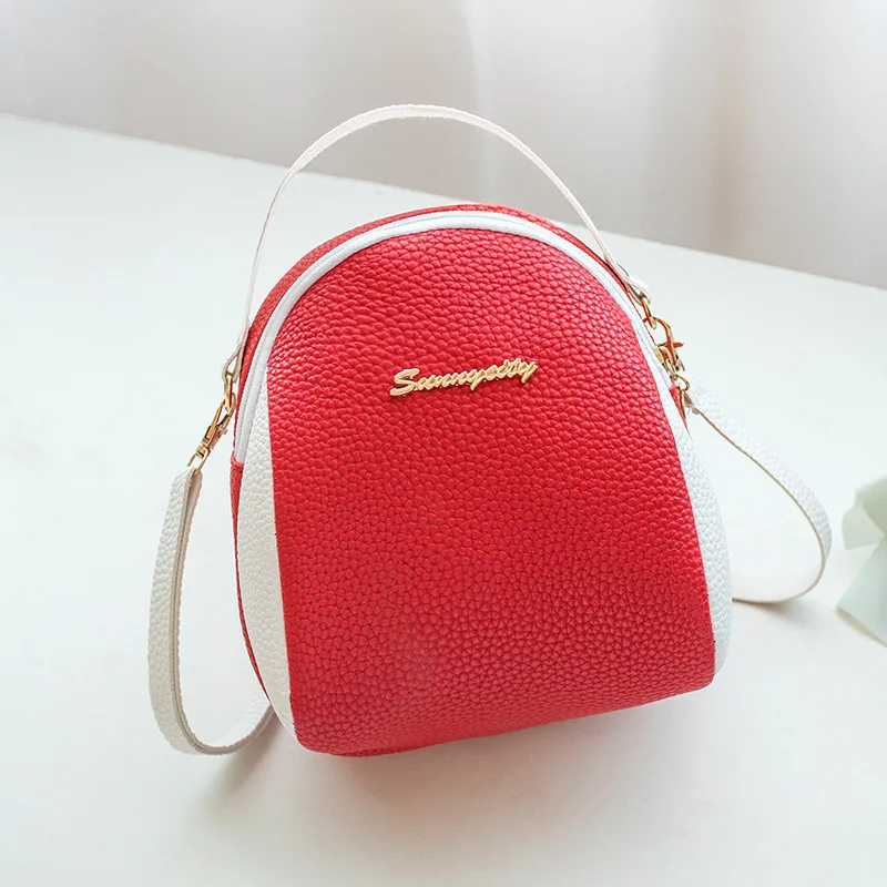 

2020 Spring and Summer Women's Embossed Leather Contrasting Color Phone Bag Korean Fashion Retro Small Square Bag Backpack #20