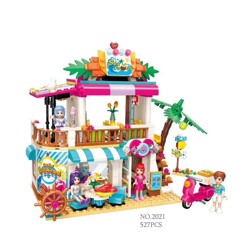 

Qman Building block girl series holiday villa water park assembly building set toy