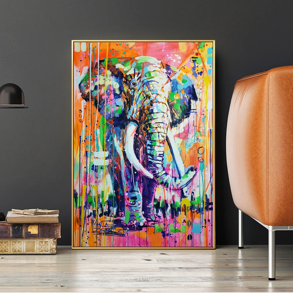 

Nordic Decor Watercolour Graffiti Elephants Oil Painting On Canvas Wall Art Prints Animal Picture On Abstract Poster Painting