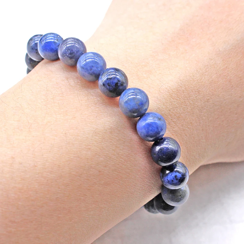 Браслеты из натурального камня для женщин и мужчин темно синие черные в горошек с