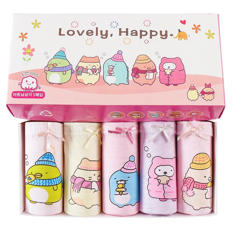 lovely happy 5 шт./упак. стильные трусы для девочек разного возраста, хлопковые трусы, детское белье с принтом в виде героев мультфильмов, для детей ясельного возраста Трусики для девочек высокое качество; детские шорты - Цвет: lovely happy
