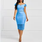 Женское платье, элегантное кружевное вечернее платье для свадьбы, женское синее сексуальное ажурное Клубное платье на день рождения, платья-футляр с вырезом на спине