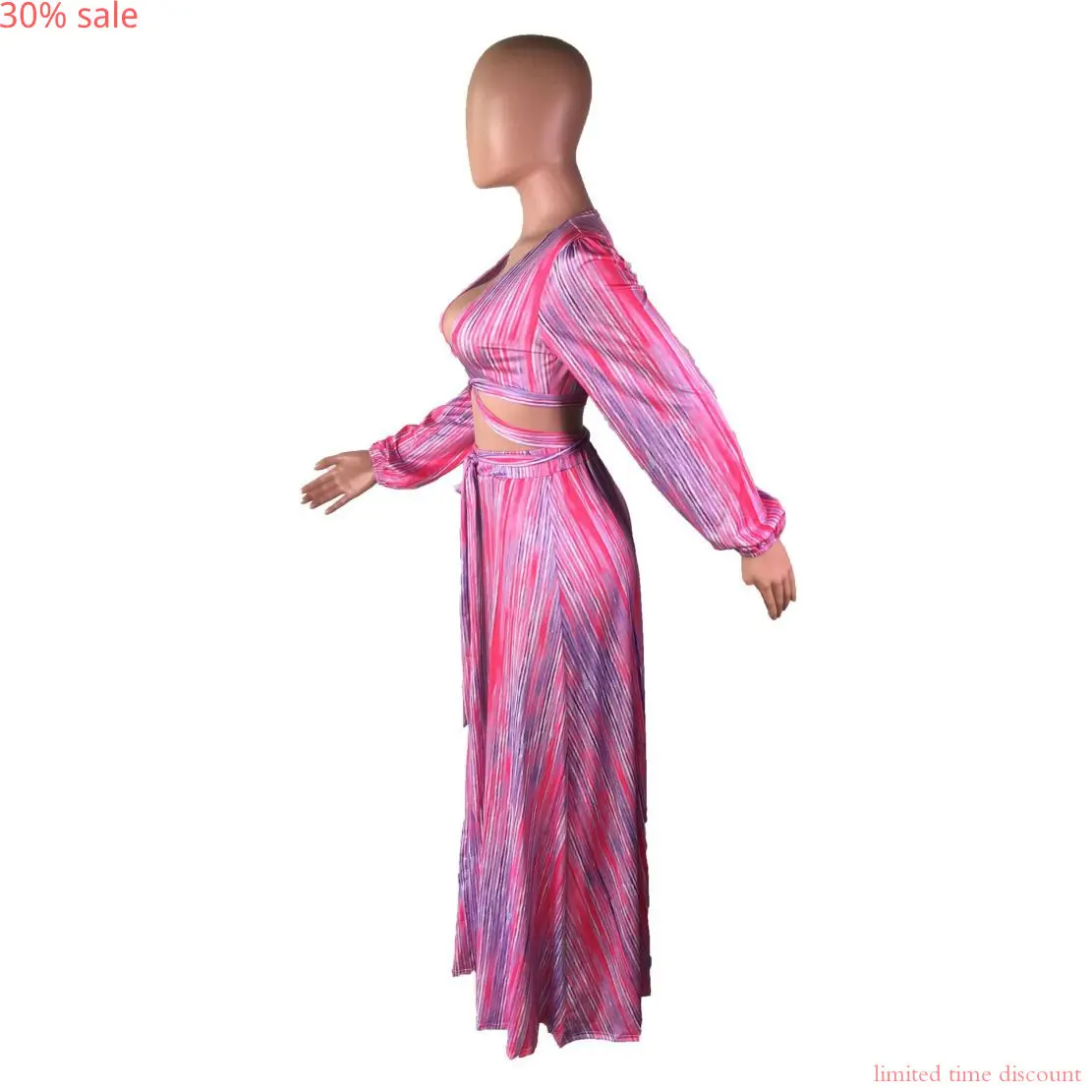 Two Piece Skirt Set Women 2020 Summer Stripes Print Lace Up Long Sleeve Crop Top Maxi Skirts Suit 2pcs Sexy Tracksuit Outfit |