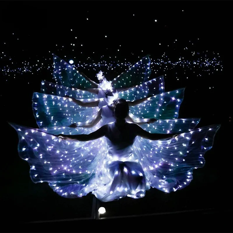 

Светодиодные Крылья Ruoru для танца живота с регулируемыми искусственными сценами, реквизит для выступлений, сияющие белые светодиодные крыл...