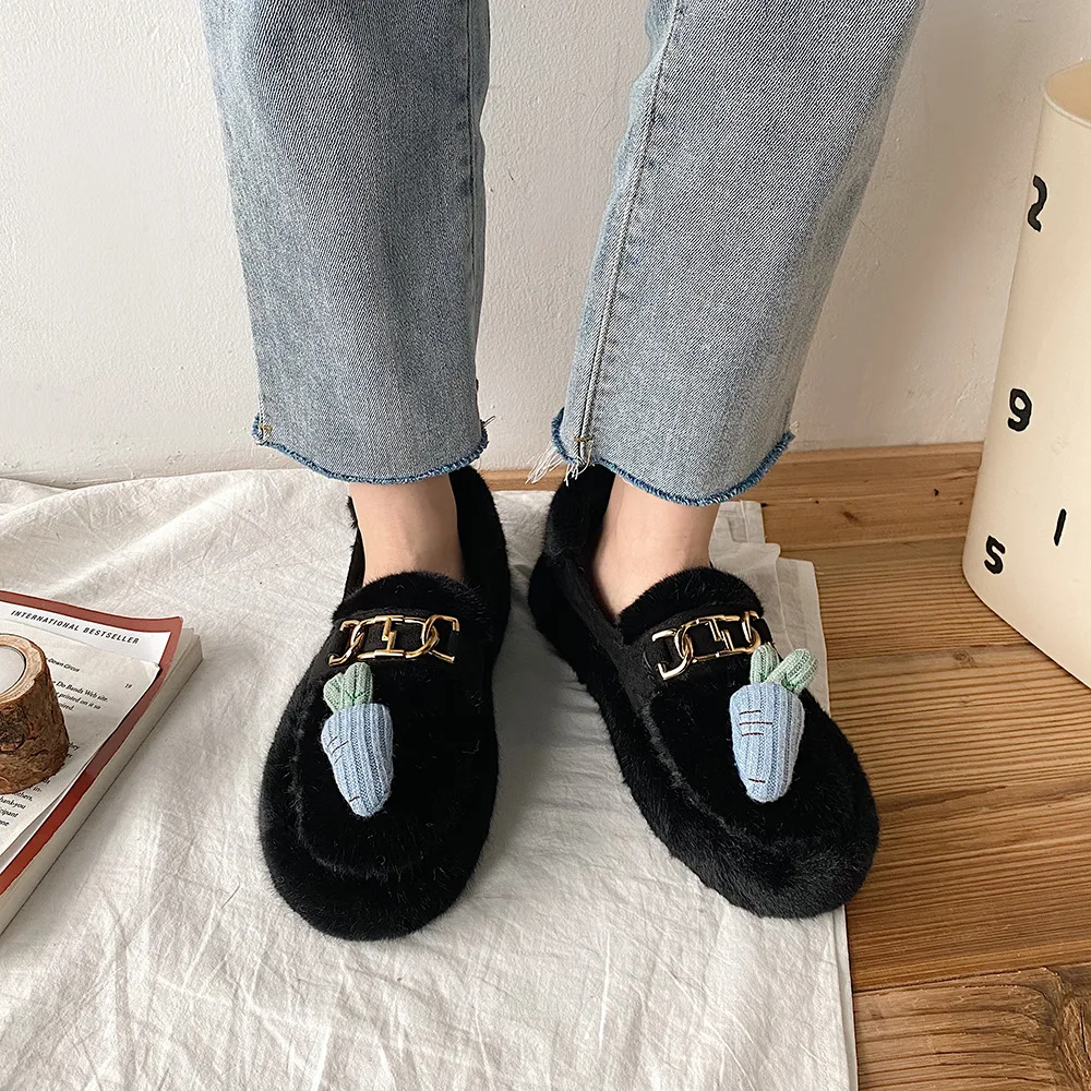 Cute Thick-Soled Plus Fluffy Shoes Women Slippers Brand Keep Warm Winter 2021 New Fashion Vulcanized Shoes Chaussure Femme