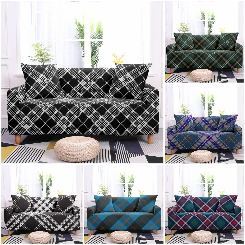 Geometric Plaid Elastic Sofa Covers for Living Room Stretch Sofa Slipcover Sectional Couch Cover L Shape Sofa Need Buy 2pcs