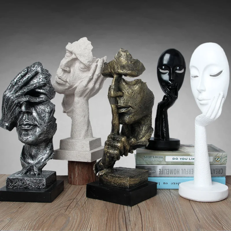 Modern Silence Is Gold Sculpture Thinker Abstract Statue Resin Art Ornaments Figurines Craft Home Decoration Wedding Gift | Дом и сад