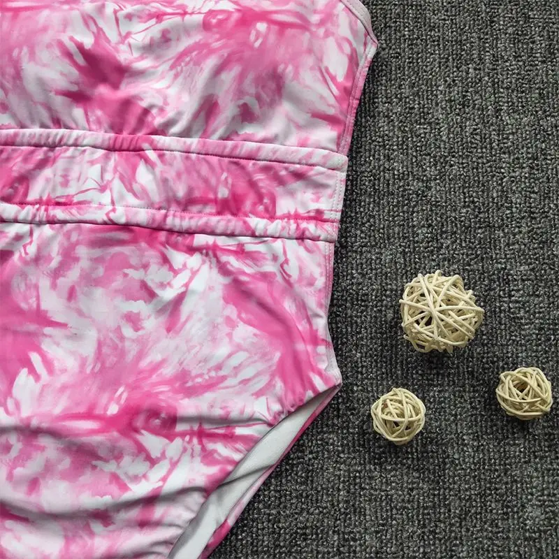 

Women Sexy One Piece Bikini Tie-Dye Backless Swimsuit Ruched Push Up Monokini 875D