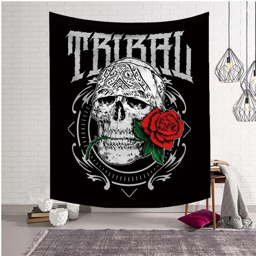 Панк ковер &quotмандала&quot в виде черного скелета череп Настенный Гобелен 100%