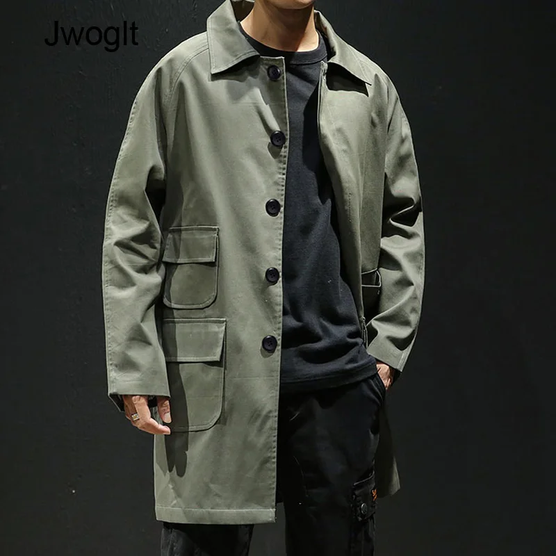 Тренчкот мужской длинный из хлопка модная повседневная однобортная ветровка