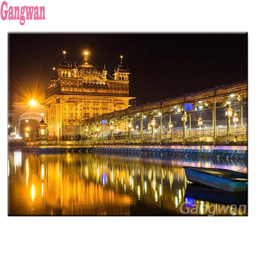 

Golden Temple of India Sunset building Landscape Painting full square/round 5d diy diamond painting rhinestone embroidery mosaic