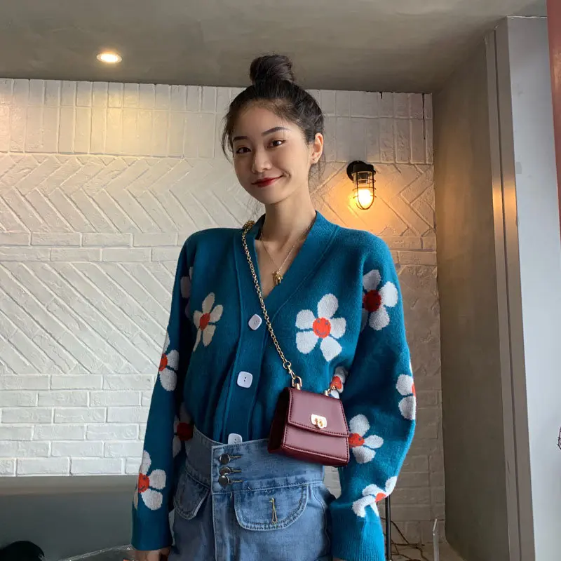 Осенний Повседневный женский свитер Hzirip в стиле пэчворк с цветами универсальный