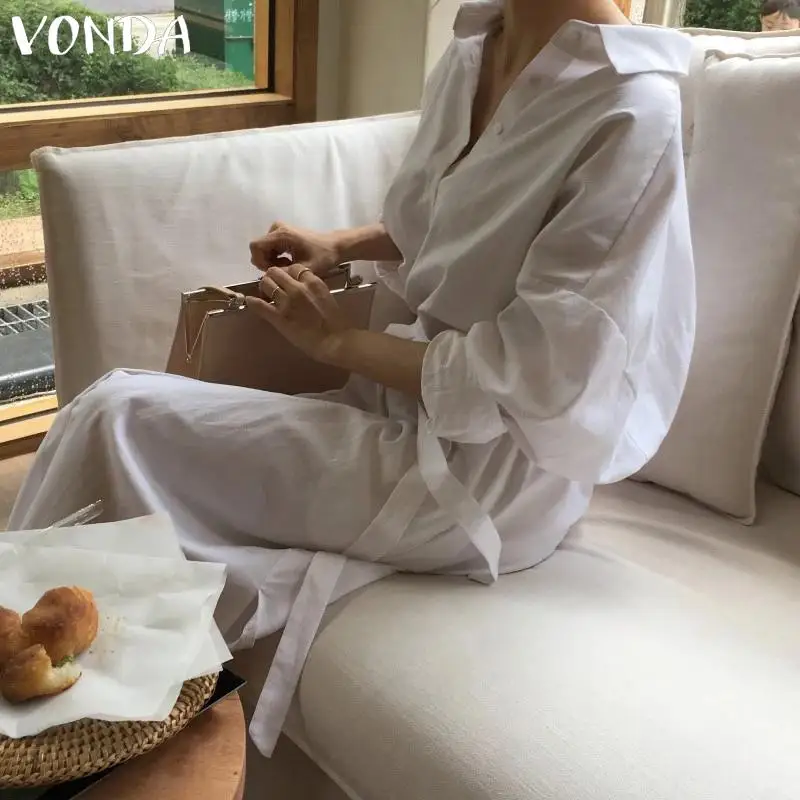 VONDA элегантное платье женское повседневное с отложным воротником Длинные