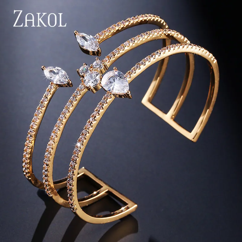 ZAKOL, Новое поступление, круглая форма, изысканные микро браслеты-манжеты, браслет и Открытое кольцо, набор для женщин, мужская бижутерия, FSSP394 - Окраска металла: Bracelet Gold