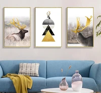 nordic style poster abstract geometric gold deer elk 3 piece wall art canvas painting modular picture for living room home decor