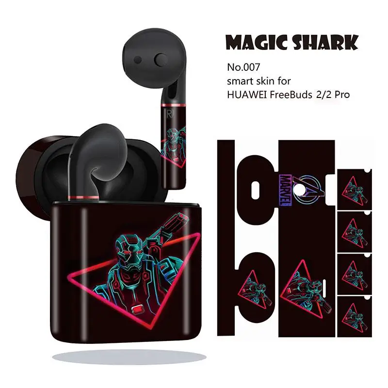 Magic Shark Marvel DC Spider Man Defensive Iron Deadpool Captain American Sticker Case for HUAWEI Freebuds 2 Pro | Мобильные