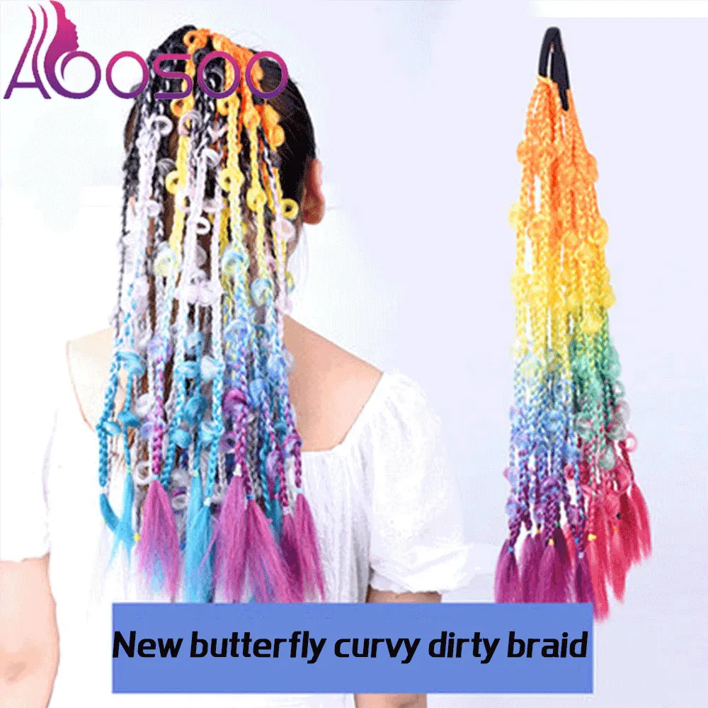 

Synthetic Crochet Hair Buckle Flower Dirty Braid Goddess Braided Hair Extension Dark Brown Wig AOOSOO