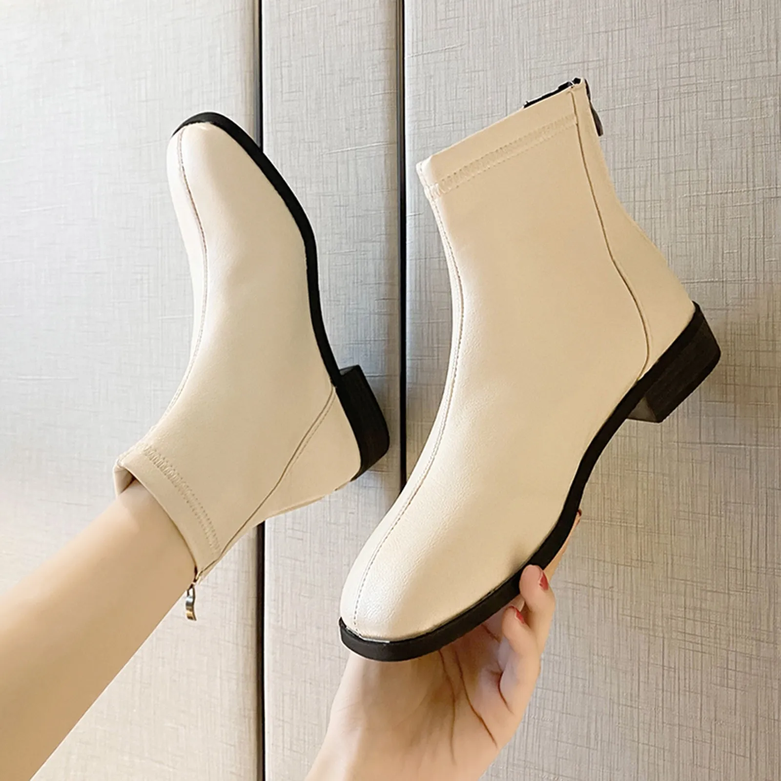 

Women's Shoes Boots Fashion Autumn Winter British Style Flat Low-heeled Fashion Ladies Ankle Boots Footwear #40