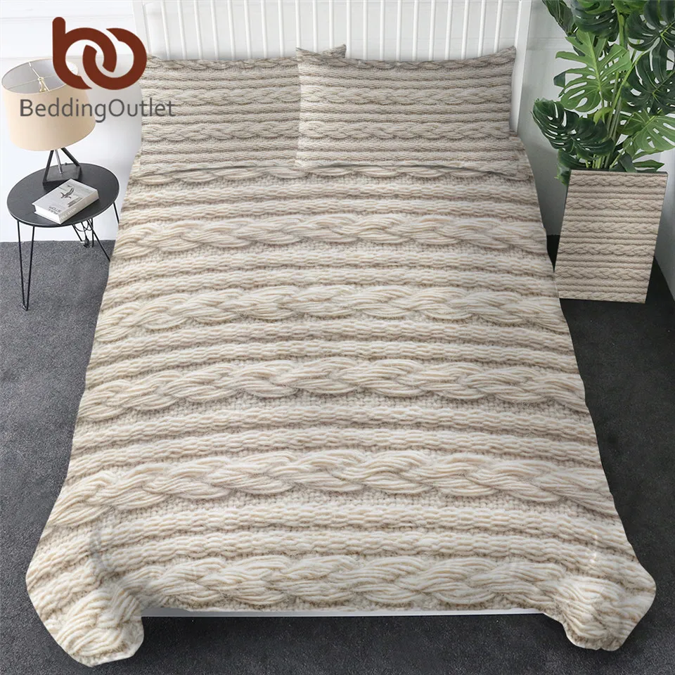 

BeddingOutlet 3D Printed Bedding Set Queen Beige Duvet Cover Knitting Texture Bedlinen Photography Simple Bedclothes Drop Ship