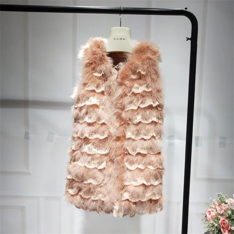 Женский меховой жилет из натурального страусиного пера Женская куртка одежда с