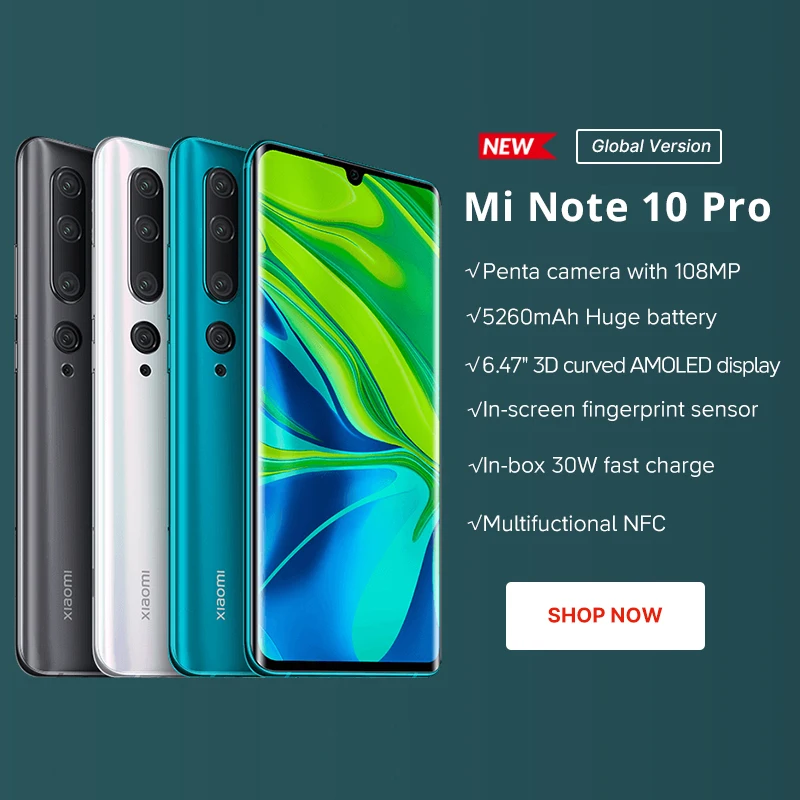 Смартфон Xiaomi Mi Note 10 pro 8+256 Гб глобальная версия камера 108 мп процессор Snapdragon 730G