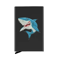 high quality cute shark design automatic pop up credit card holder cover rfid aluminum pocket wallet