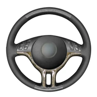 non slip durable carbon fiber leather black leather car steering wheel cover for bmw e39 e46 325i e53 x5