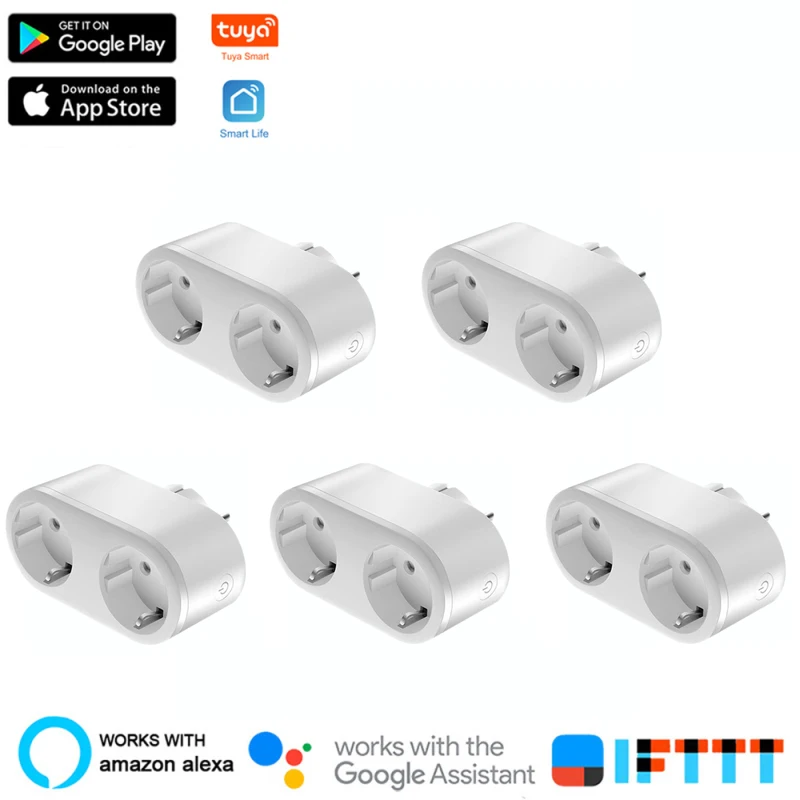 

Alexa Compatible 2 In 1 WiFi Socket 16A EU Standard Tuya App Remote Control Smart Outlet Wirelss Plugs Works With Google Home