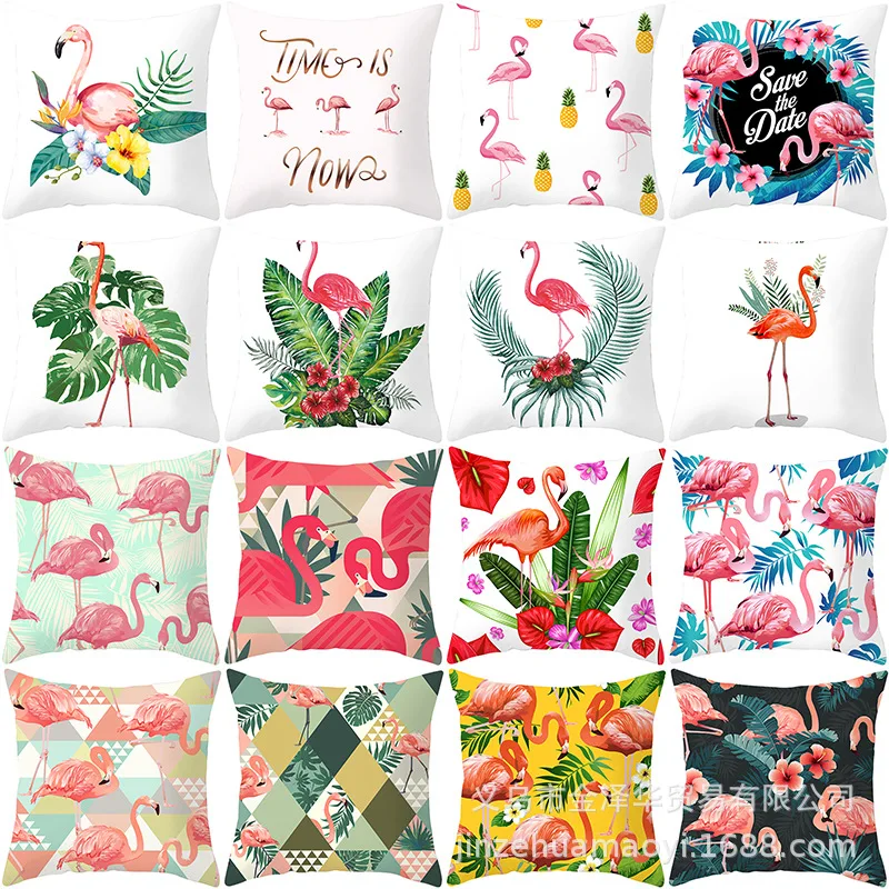 

Flamingo Decoration Pillowcase 45x45 Tropical Plant Cushion Cover or Green Leaves Throw Pillow Case DIY Party Decor Pillow Cover