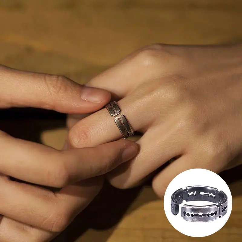 Exaggerated Open Ring Titanium Steel Blade Men Rock Punk Razor Stainless Ladies Adjustable Jewelry Gifts | Украшения и аксессуары