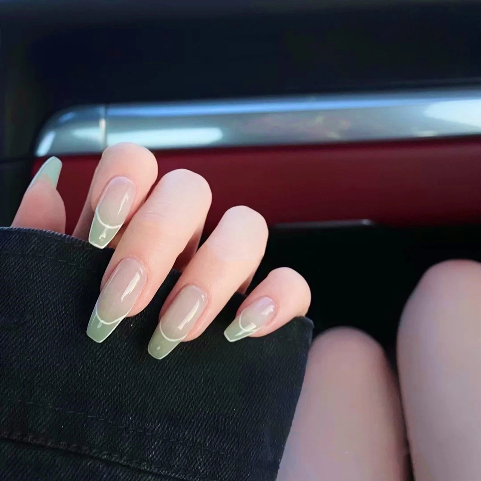 

24pcs/Box Green Full Cover Coffin Artificial Ballerina False Nails Fake Nails Wearable Nail Tips