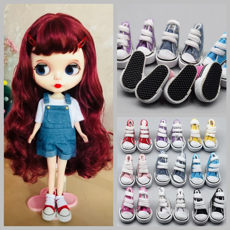 

3.5 cm Doll Mini Shoes Canvas Fabric Blyth Shoes for 1/6 BJD, Azone, Pullip Joint Body Doll Sneakers Shoes Doll Accessories