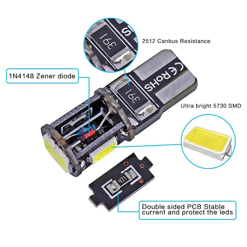 4 шт. T10 6SMD W5W 5630 клиновидные светодиоды для автомобиля лампочка указателя